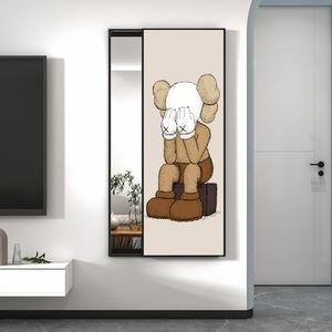 kwas全身镜北欧隐藏式镜子推拉穿衣镜装饰画客厅试衣镜轻奢芝麻街