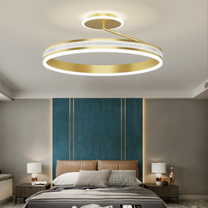 卧室灯轻奢 创意个性圆形LED吸顶灯支持天猫精灵小爱语音控制黑金色书房间极简北欧吊灯设计师2021年新款三色