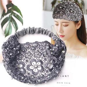 珍珠头套挡白发帽子发带女宽边蕾丝珍珠新款镂空遮白发网红头套