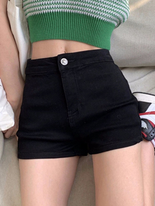 黑色牛仔短裤女夏季薄款梨形身材高腰显瘦包臀花苞裤