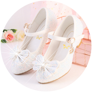 公主女童皮鞋学生2022新款百搭小女孩白色礼服走秀婚礼儿童高跟鞋