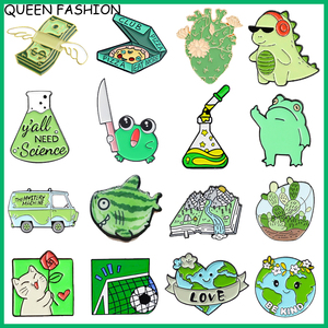 卡通绿色系列胸针动物青蛙户外风景爱护地球猫咪心脏合金徽章首饰