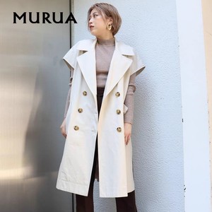 日本MURUA无袖风衣新品简约双排扣翻领收腰显瘦大衣0121500009