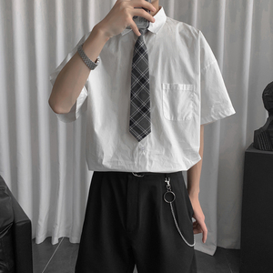 dk制服jk衬衫短袖男生全套基础款白衬衣西装短裤夏季百搭痞帅上衣