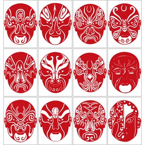 戏曲圆形脸谱12张纯手工儿童剪纸图样底稿刻纸图案练习电子版素材
