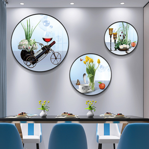 轻奢现代餐厅背景墙画简约圆形三联装饰画饭厅花卉红酒杯壁画挂画