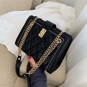 大容量黑色包包女2020新款潮小ck时尚百搭单肩菱格斜挎链条包秋款