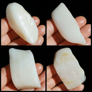 3#天然新疆戈壁羊脂白玉金丝玉原石小摆件手把件块标本白色玉石