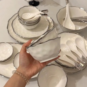 义乌市意晟家居用品有限公司北欧轻奢高颜值碗碟高档银边白色陶瓷