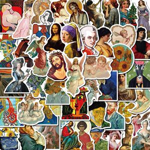 50张达芬奇蒙娜丽莎的微笑梵高向日葵艺术家世界名画防水手账贴纸