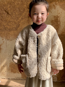 韩版儿童棉衣新款男女童毛毛外套衣洋气加绒保暖宽松棉袄短款秋冬
