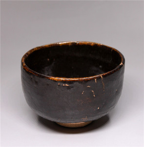 琼千堂)江户时代乐烧名家陶印在铭黑楽釉茶道茶碗稀少日本回流老