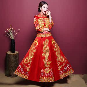 服的凤大摆新娘古代中国风红装平底古风式薄敬酒服新娘服修身服装