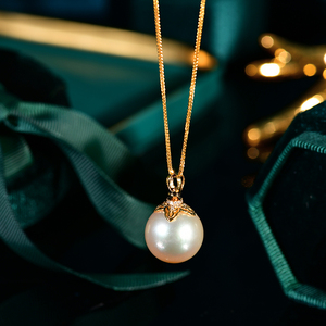 慕皇珠宝一店 18k金天然澳白珍珠干枯玫瑰色吊坠项链 15-16mm