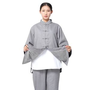 佛家衣服冬季打坐居士服套装女男灰色加绒保暖禅修义工服唐装僧服