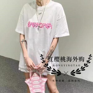 balenciaga/巴黎世家夏t恤女融化字母logo涂鸦印花宽松圆领短袖男