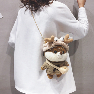 日本STELU可爱毛绒小包包女新款小熊玩偶包百搭链条包单肩斜挎包