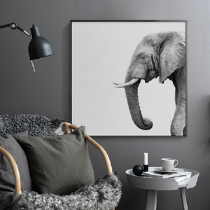北欧客厅大挂画动物巨幅装饰画沙发背景墙大幅挂画墙画黑白大象画