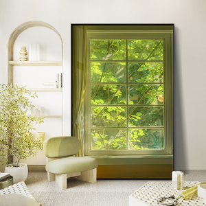 法式治愈系ins风窗外阳光影沙发背景墙挂画客厅墨绿色风景装饰画