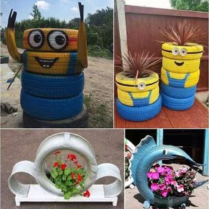 废旧轮胎工艺品造型轮胎花盆幼儿园轮胎车子创意彩绘涂鸦轮胎秋千