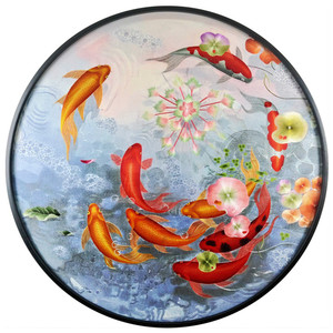 纯手工苏绣成品挂画锦觅刺绣成品九鲤荷花图精品客厅玄关80cm圆形