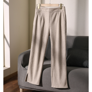 xz09357 田原~品*wei单~侧边隐形拉链裤管开叉色织千鸟格女裤