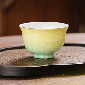 景德镇官方陶瓷双色扒花喝茶杯品茗高档手工茶具个人专用单个小杯