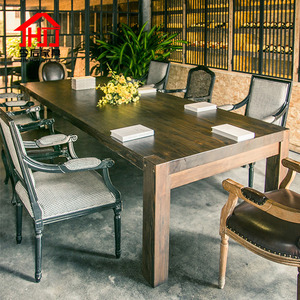 复古全实木餐桌椅组合美式乡村家用加长旧木桌子长方形咖啡店桌子