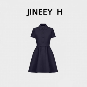 【JINEEY H】24夏季新款高定法式优雅小黑裙赫本风POLO衫连衣裙
