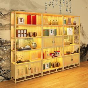 茶叶展示柜中式货架实木复古禅意展柜茶店展示架茶货柜茶室陈列柜