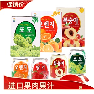 九日牌韩国进口/国产果肉果汁饮料葡萄草莓桃子橙子味238ml*6罐