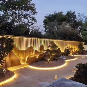 户外不锈钢屏风假山背景墙隔断山水画酒店大堂玄关装饰钛金属格栅