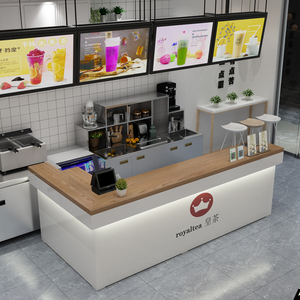 简约现代奶茶咖啡店收银台水吧台商用轻奢定做转角l型一体柜定制