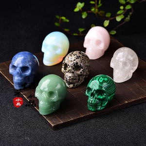天然水晶原石头骨骷髅头摆件手把玩件家居客厅办公桌面摆设