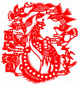 发2张 花鸟剪纸红色宣纸百鸟朝凤兰花凤凰刻纸窗花动物剪纸成品