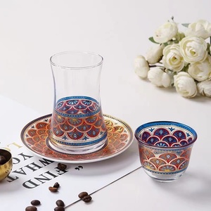 浪漫异国风情茶杯蓝金土耳其花茶杯碟套装咖啡杯子玻璃杯勺子礼盒
