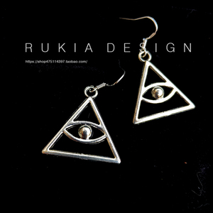 RUKIA符号金属做旧银色耳环三角形眼睛科幻文明原宿风耳夹耳钩