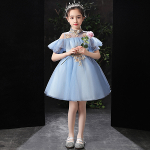 小学生主持人礼服女夏季10岁生日女童公主裙儿童晚礼服钢琴演出服