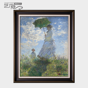 莫奈撑阳伞的女人世界名油画欧式手绘印象风景玄关壁炉挂装饰549