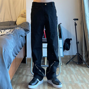 milk 休闲裤长裤男女直筒裤宽松高街裤子下摆不规则拉链设计夏季