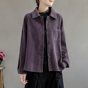 花概念复古文艺灯心绒外套女春季新款宽松韩版休闲条绒开衫上衣