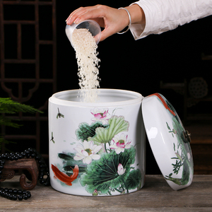 景德镇陶瓷米缸10斤装米桶带盖密封罐储米箱储米罐家用面粉桶防虫