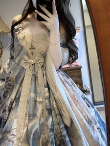 复古宫廷风甜美优雅油画lolita吊带连衣裙披肩洛丽塔蓬蓬公主裙