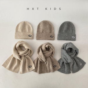 儿童帽子围巾套装秋冬季洋气男童女童宝宝冬天户外保暖笑脸二件套