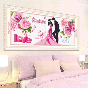 纯手工十字绣成品幸福约定百年好合婚庆结婚款婚房装饰画已绣好的