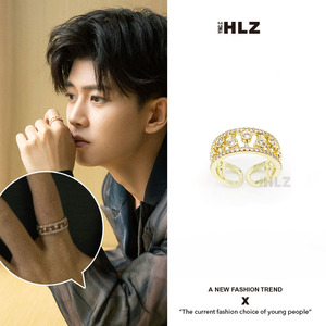 任嘉伦同款镶钻音符金色戒指男款潮流高级感时尚男士食指环配饰女