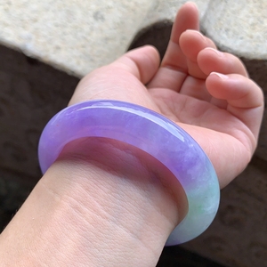 玉尚翡翠54收藏级艳紫罗兰飘绿翡翠手镯淡双彩紫玉镯天然a货0307