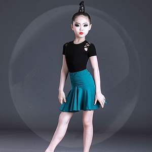 拉丁舞14岁比赛镶钻花服夏季少儿童比赛练功服女童分体裙专业大