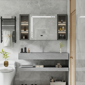 双层岩板一体盆卫生间洗脸洗手盆简约风浴室柜组合酒店洗漱池定制