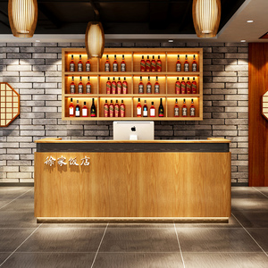 饭店吧台收银台酒柜一体复古实木餐饮前台接待台餐馆商用简约柜台